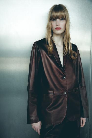 ZW COLLECTION LEATHER BLAZER - Burgundy by Zara - Image 0
