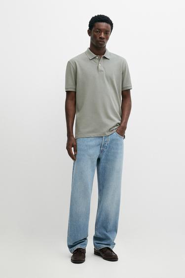 Zara Micro-textured cotton piqué polo shirt - Bright orange - Image 0