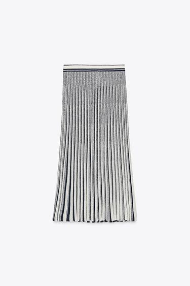 STRIPED CUT-OUT KNIT SKIRT - Ecru / Navy by Zara - Image 4