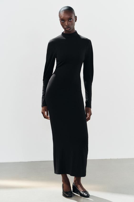 Zara STRETCH MAXI DRESS - Black - Image 0