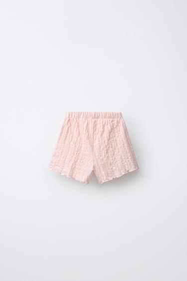 SHORT TEXTURÉ À FLEUR BRODÉE - Pêche de Zara - Image 1