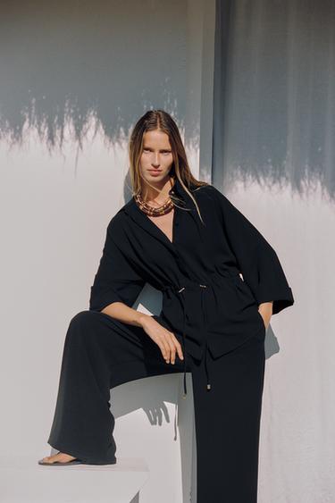 PANTALÓN CREPE ANCHO - Negro de Zara