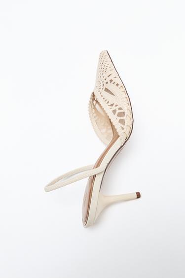 Zara PERFORATED HEELED SANDALS - Off White