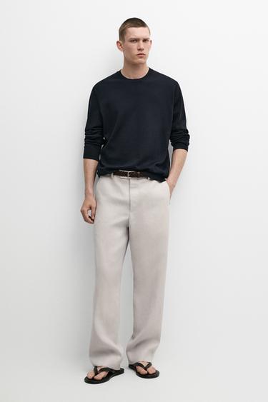 Zara Knit 100% cotton crew neck sweater - Navy blue - Image 0
