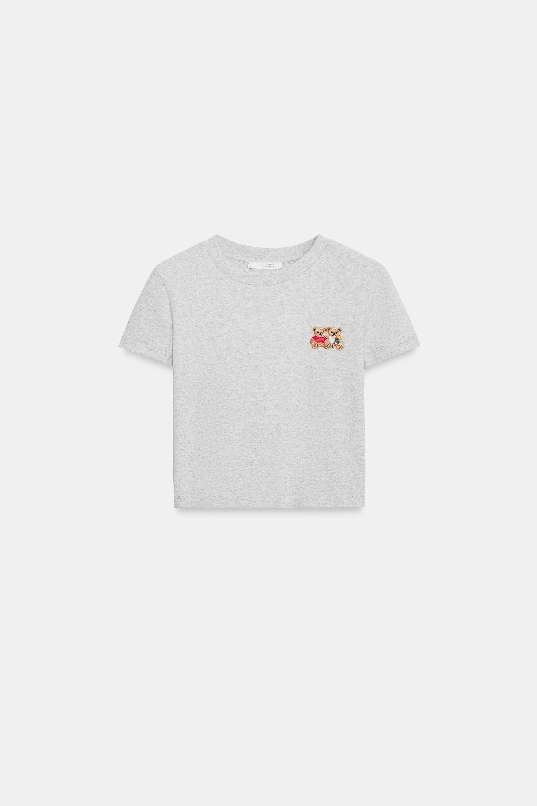 Женские футболки Zara CROPPED BEAR EMBROIDERED T-SHIRT — фото 4