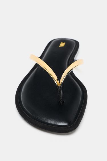 FLAT SANDALS WITH METAL DETAIL - Black by Zara - Image 4