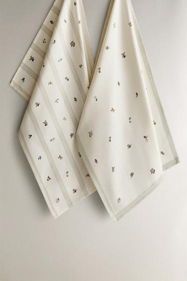 PACK OF COTTON FRUIT TEA TOWELS (PACK OF 2) - Green by Zara
