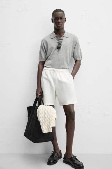 TEXTURED REGULAR FIT BERMUDA SHORTS - Oyster-white by Zara