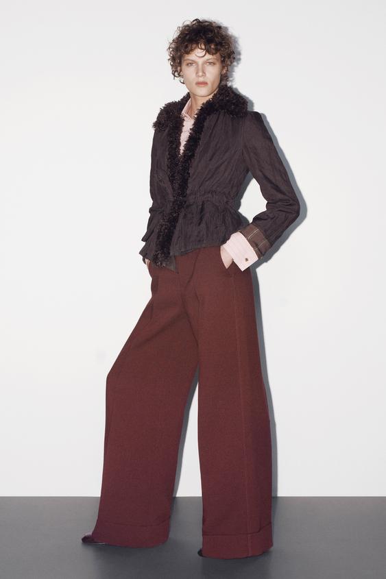 ZW COLLECTION FAUX FUR COLLAR JACKET WITH BELT - Brown by Zara - Image 0