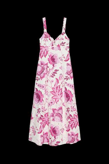 Zara PRINTED DRESS WITH OPENWORK EMBROIDERY - Pink / White - Image 0
