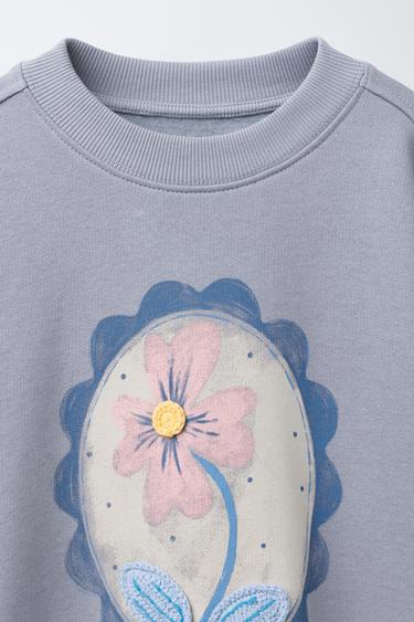 FLORAL PRINT SWEATSHIRT WITH CROCHET DETAIL - Mid-grey by Zara - Image 2