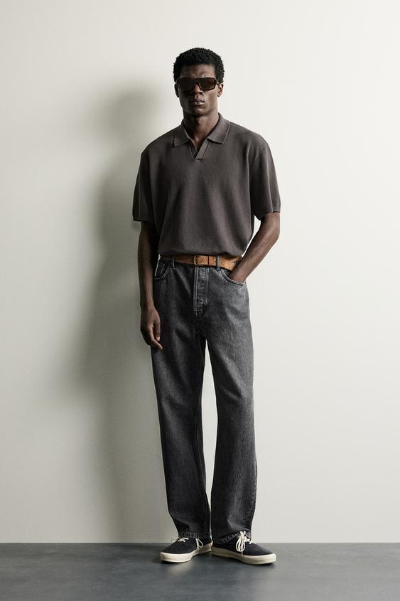 REGULAR FIT TEXTURED KNIT POLO SHIRT - Chocolate by Zara - Image 0