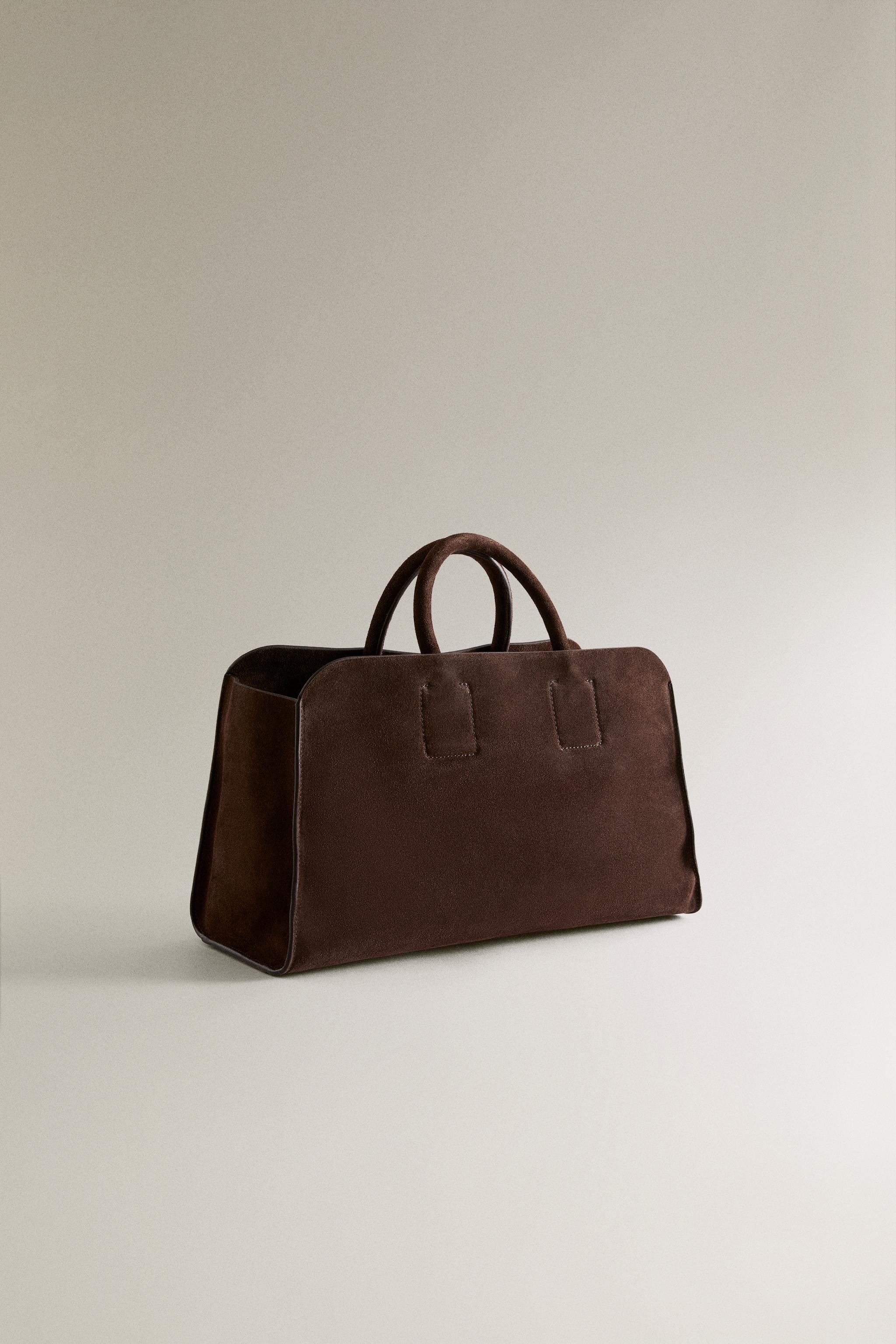 MINI SUEDE LEATHER TOTE BAG — Brown