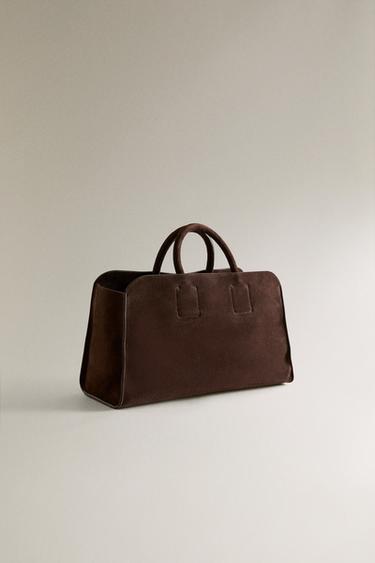 MINI SAC CABAS CUIR CROÛTE DE CUIR - Marron de Zara - Image 1