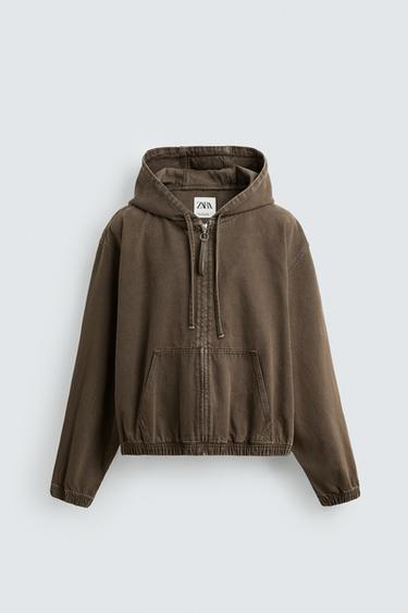 Zara WASHED HOODED JACKET - Beige