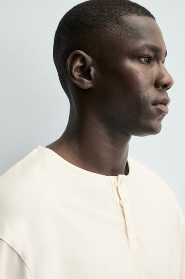 ENSEMBLE DE PYJAMA COL TUNISIEN COMBINÉ À RAYURES - Écru / Bleu de Zara - Image 7