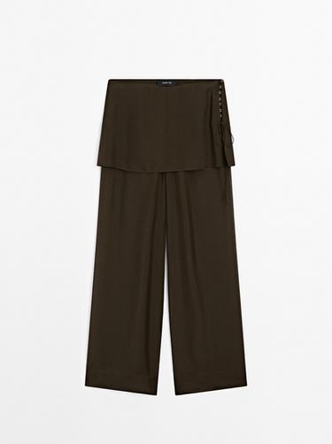 Zara Flowing contrast 100% silk trousers - Dark khaki
