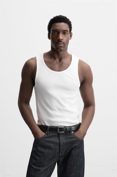 تيشرت TANK RIB بيزك - أبيض الخاص بـ Zara