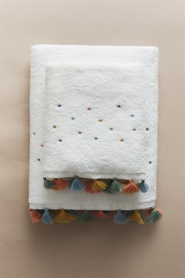KIDS' TASSEL BATH TOWEL - Oyster-white by Zara