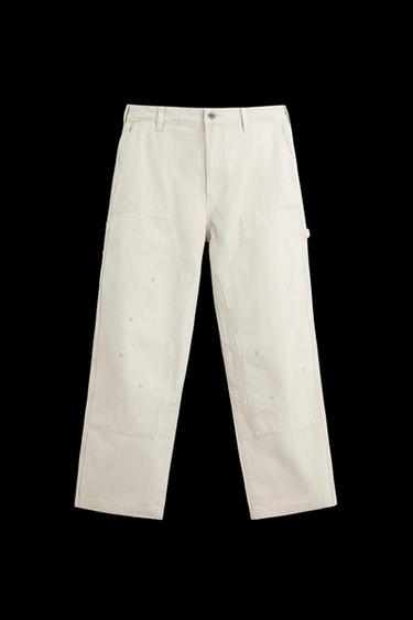 SPLATTER CARPENTER POCKET TROUSERS - Oyster-white by Zara