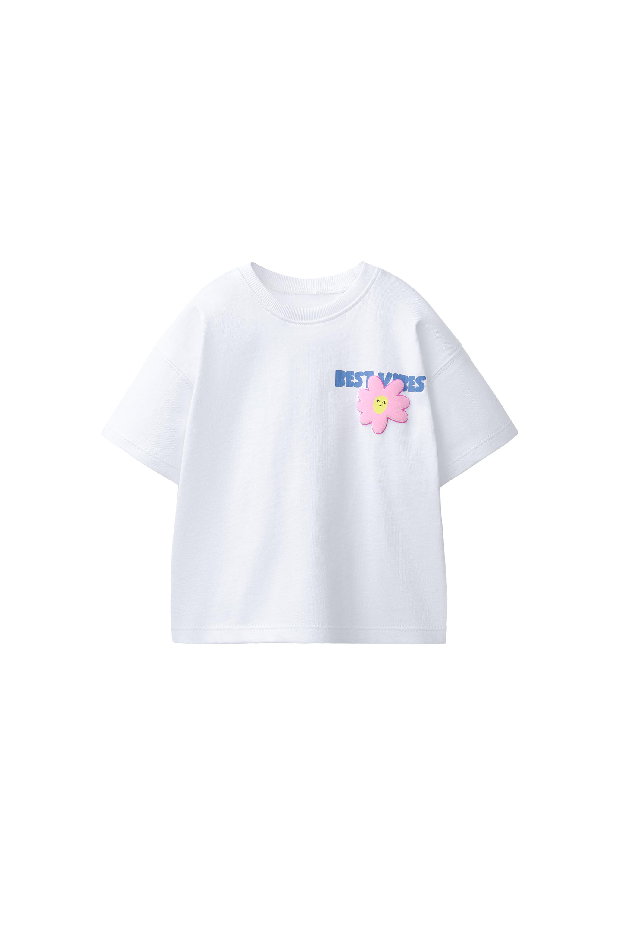 トップス Kids Sticker Print Bleached T-shirt STICKER PRINT T-SHIRT - White | ZARA United States