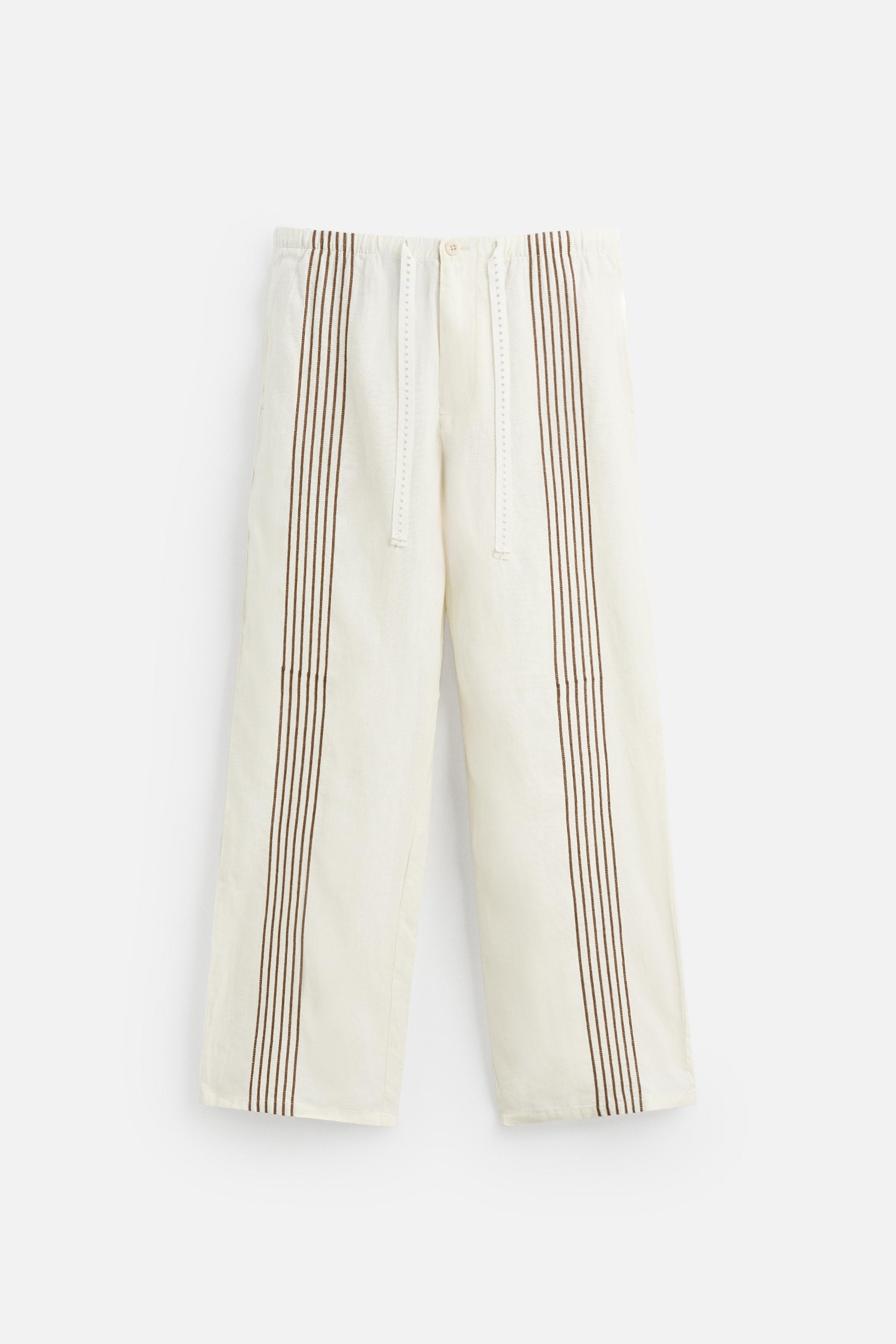 PANTALON 100 % LIN BRODÉ