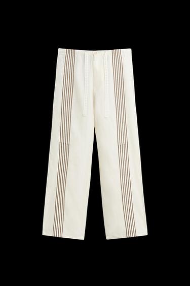 Zara 100% LINEN EMBROIDERED PANTS - Oyster-white - Image 0