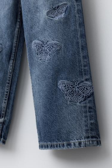 WIDE-LEG JEANS WITH BUTTERFLIES - Blue by Zara - Image 3