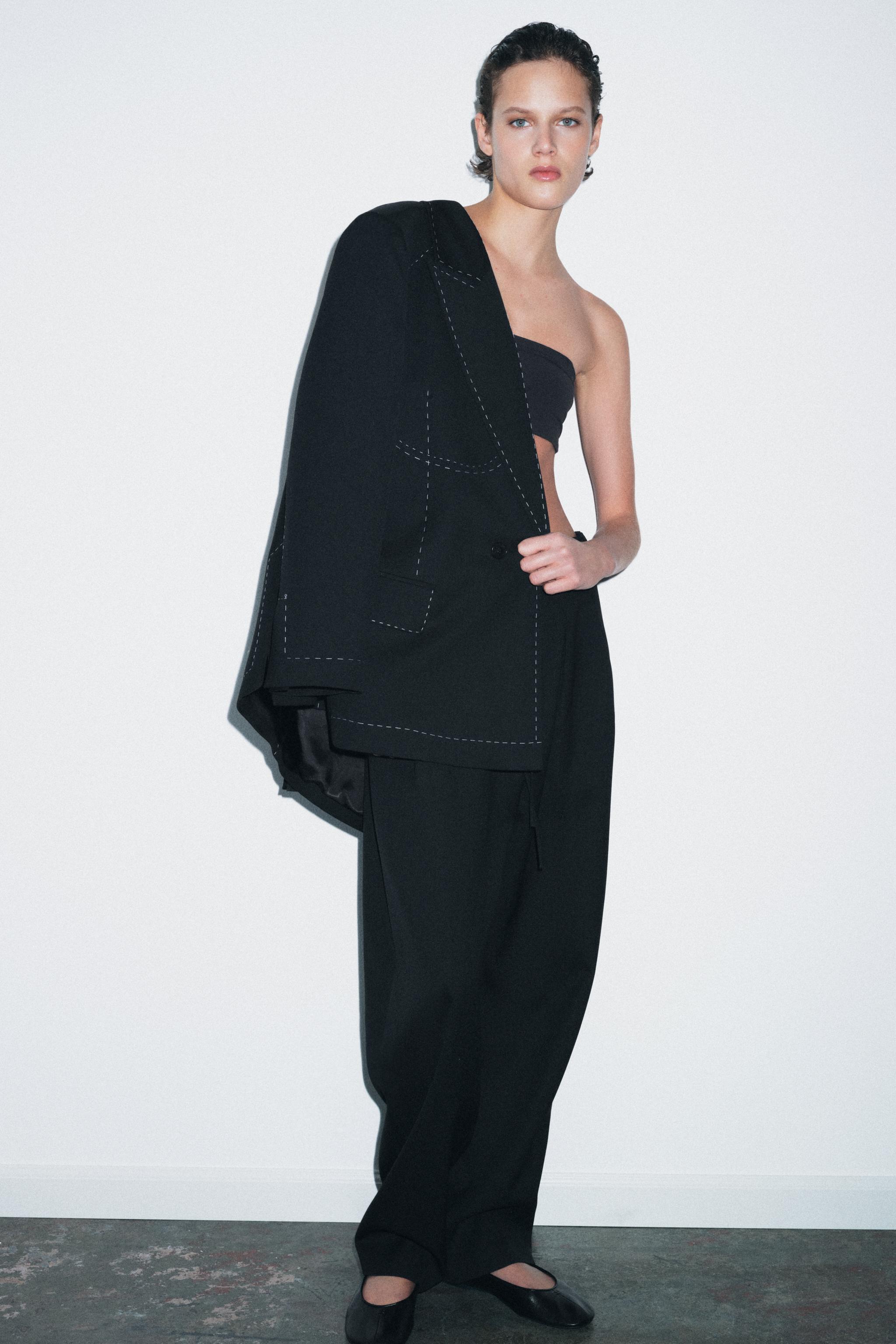 ZW COLLECTION LIMITED EDITION TOPSTITCHED PANTS - Black | ZARA