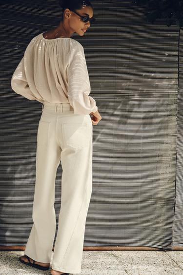 Z1975 HIGH-WAIST WIDE-LEG JEANS - Ecru by Zara - Image 3