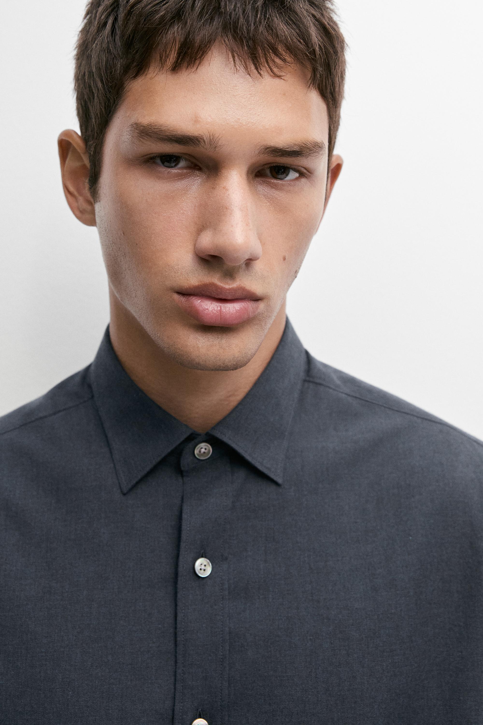 100% cotton melange twill regular fit shirt