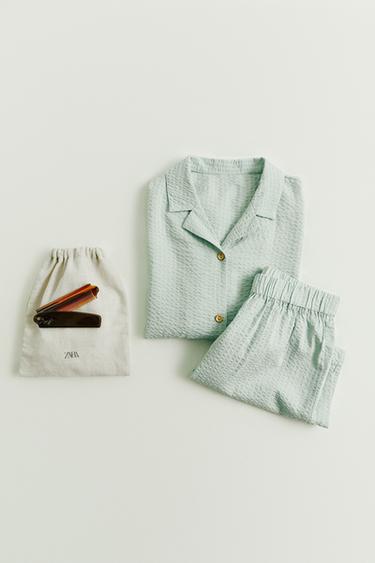 Zara 6-14 YEARS/ SEERSUCKER SHIRT PAJAMAS - Greenish