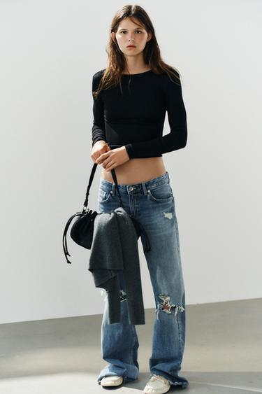 T-SHIRT EN COTON À MANCHES LONGUES - Noir de Zara