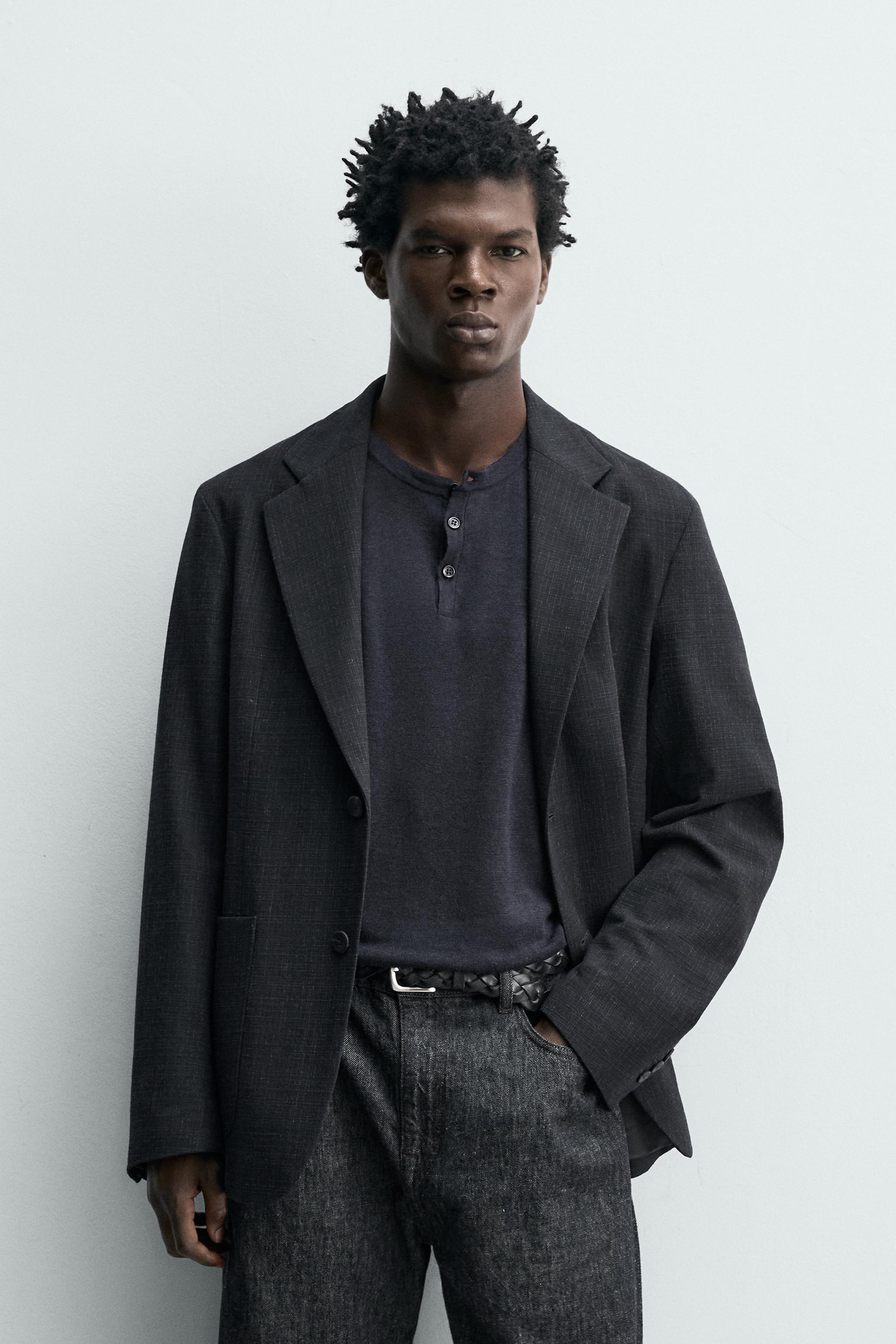 RELAXED FIT TEXTURED BLAZER — Navy blue (alternate view)