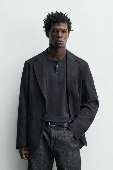 Zara 寬鬆版紋理西裝外套 - 海藍色