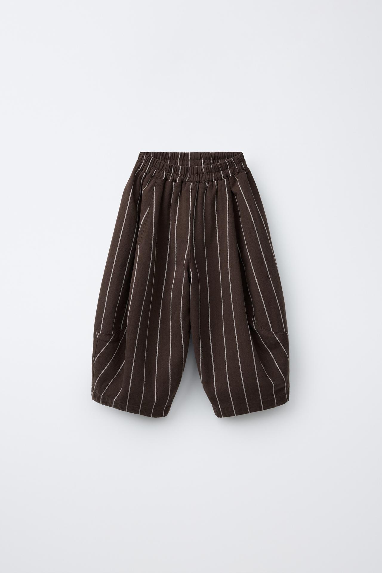 STRIPED BALLOON PANTS — Brown
