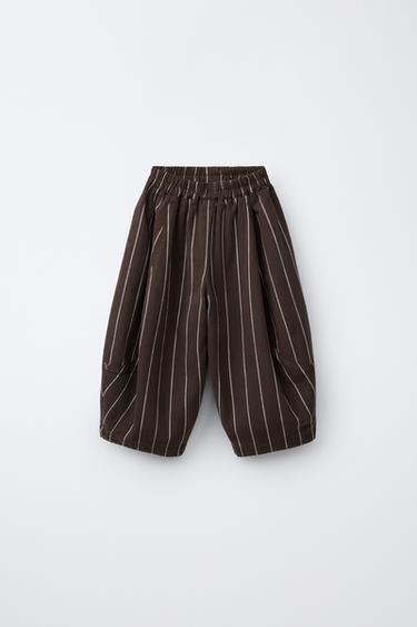 STRIPED BALLOON PANTS — Brown 2