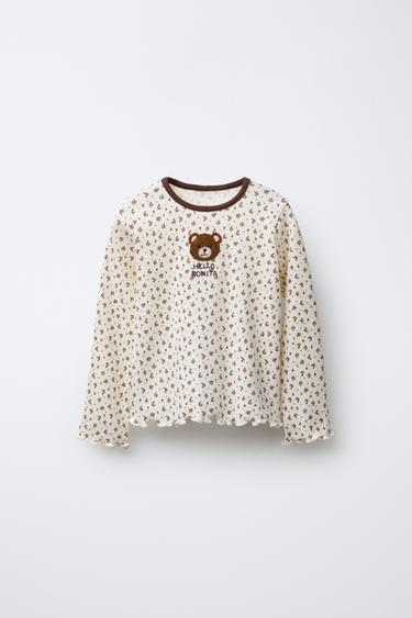 CAMISETA RIB FLORES PARCHE RIZO ANIMAL - Crudo de Zara