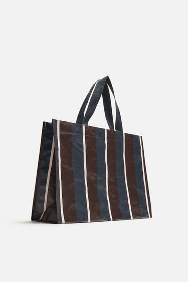 STRIPED TOTE BAG - Black / Brown by Zara - Image 1