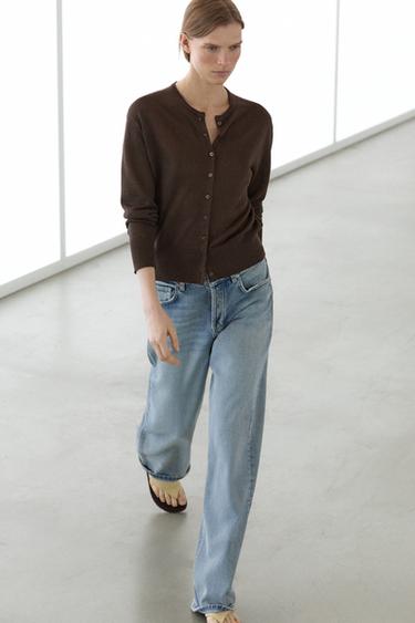 Zara Linen knit cardigan with buttons - Chocolate