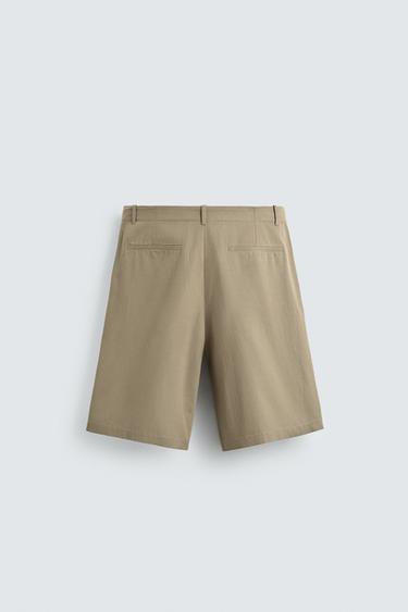 SHORT RELAXED FIT EN COTON ET LIN - brun de Zara - Image 7