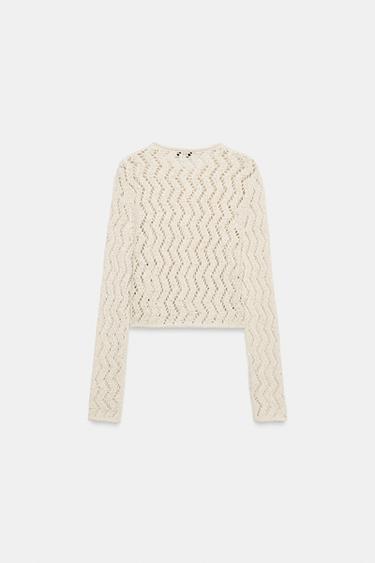 CUTWORK ZIGZAG CARDIGAN - Ecru by Zara