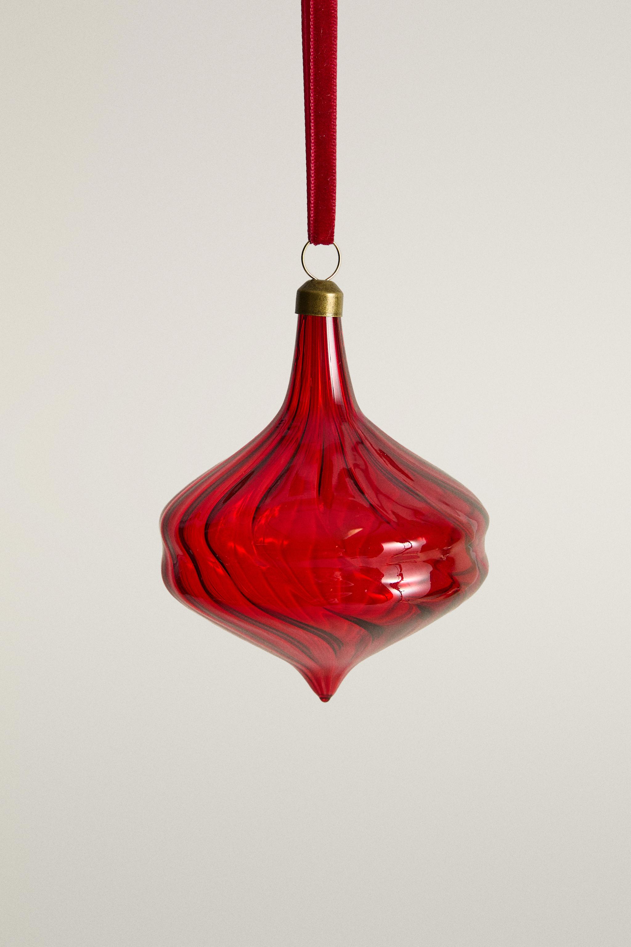 GLASS SPINNING TOP CHRISTMAS TREE DECORATION