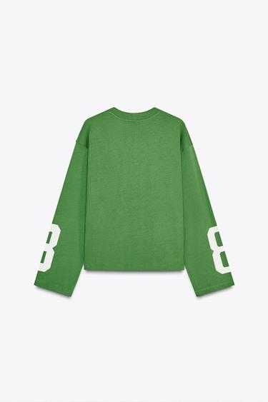 T-SHIRT WITH EMBROIDERED SLOGAN - Green by Zara - Image 5