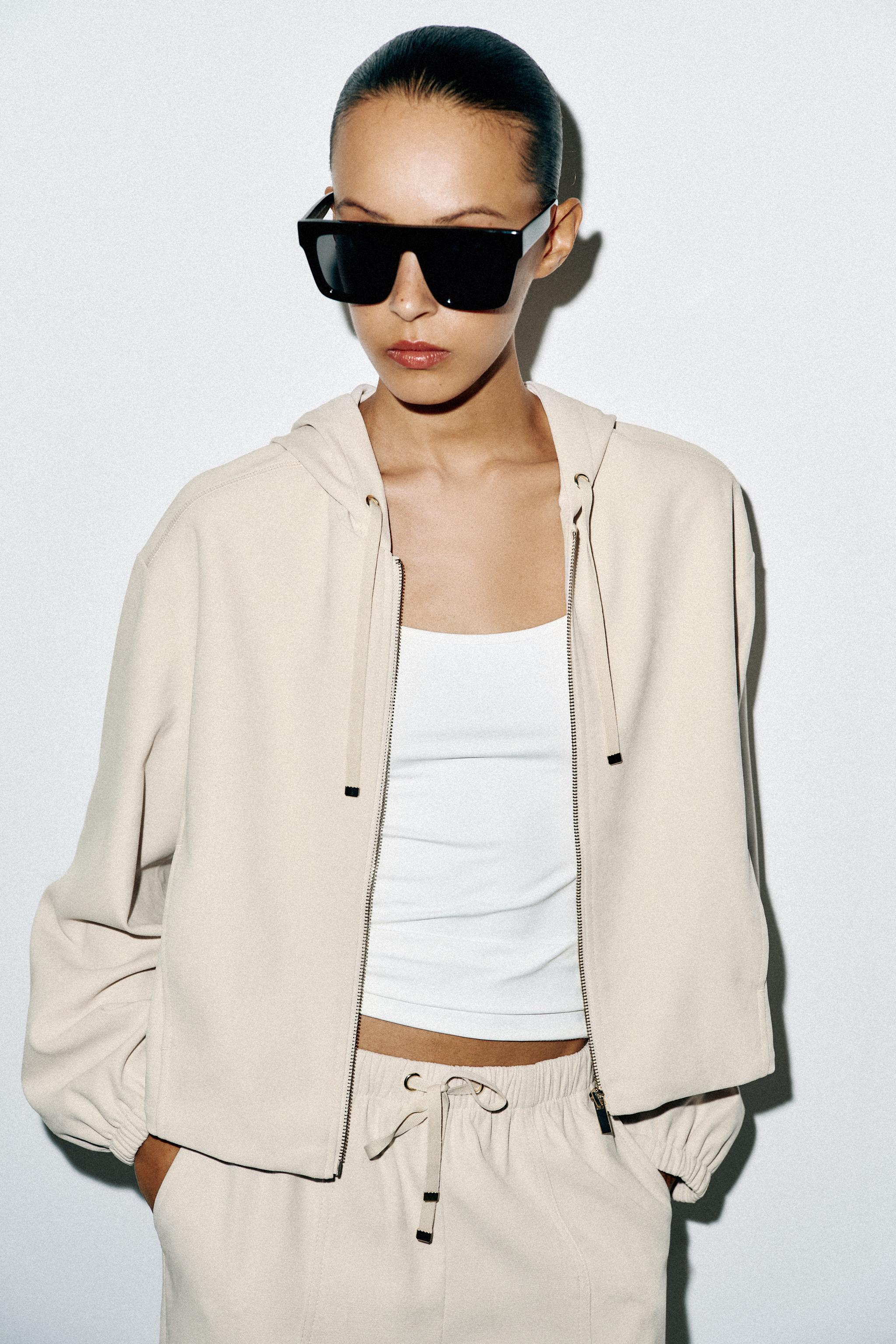 HOODED BOMBER JACKET — Ecru