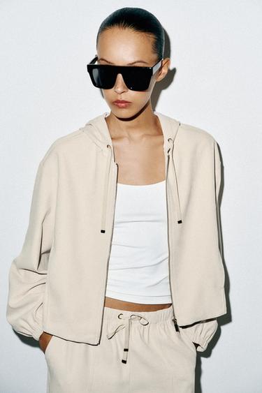 Zara HOODED BOMBER JACKET - Ecru