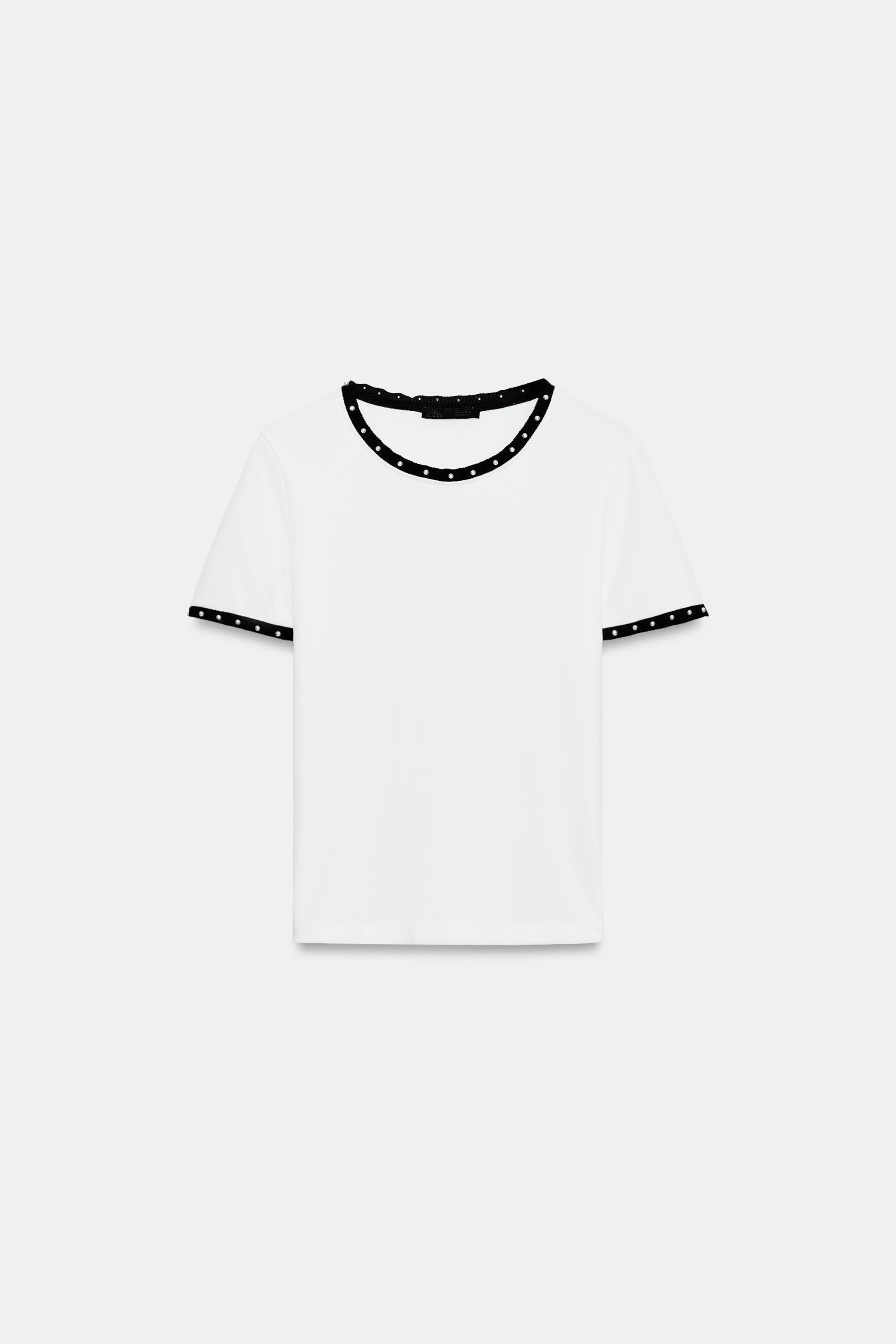 T-SHIRT À CONTRASTE ET PERLES