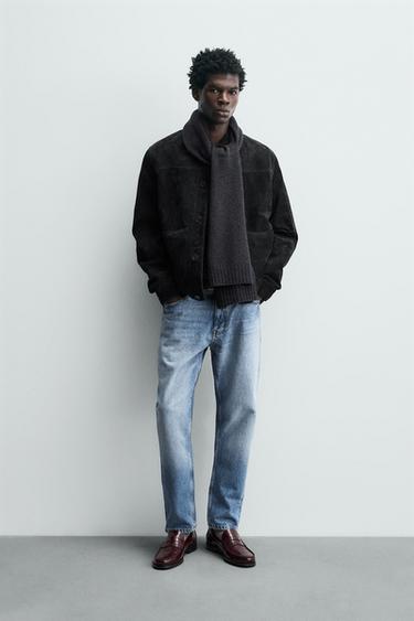 Zara SUEDE LEATHER JACKET - Anthracite Gray