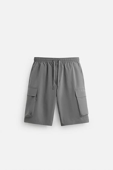 WIDE-LEG CARGO BERMUDA SHORTS - Mid-grey by Zara