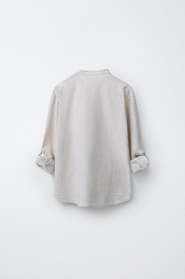 STRIPED COTTON AND LINEN SHIRT - Light beige by Zara - Image 3